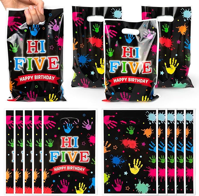 Hi Five Painting Party Favor Bags - 50Pcs Colorful Art Paint Goody Candy Treat Gift Bags, Artist Drawing Theme Plastic Birthday Party Favor Supplies Decorations for Kids Boys Girls