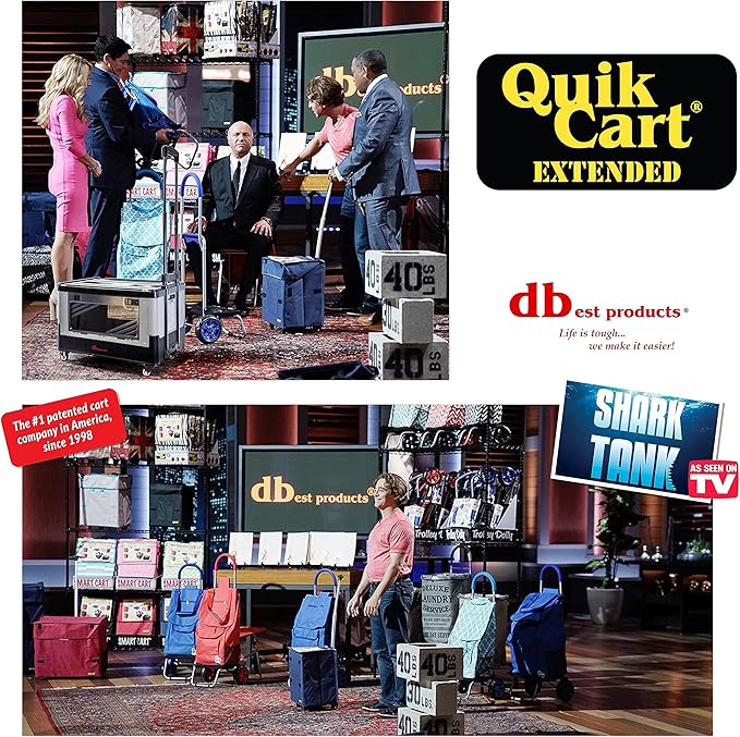 dbest products Quik Cart Extended Four Wheeled Rolling Crate Teacher Utility with seat Dual Accessible Doors Heavy Duty Collapsible Basket with Two Position Handle