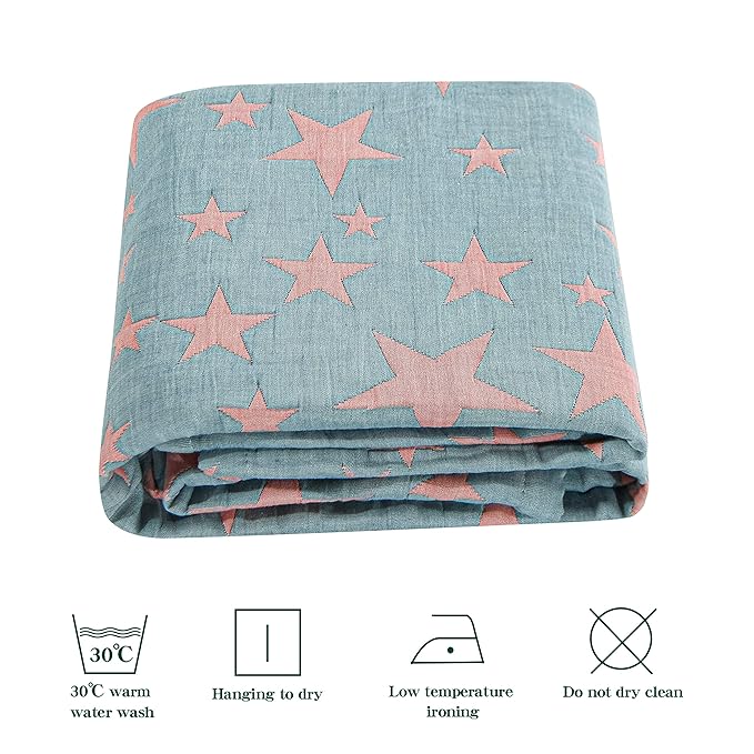 NTBAY 3 Layer Toddler Blanket, Muslin Cotton Jacquard Bed Blankets, Lightweight Thermal Baby Blanket, Super Soft and Warm Crib Blanket for All Seasons, Decoration Gift, 30"x40", Red and Blue Star