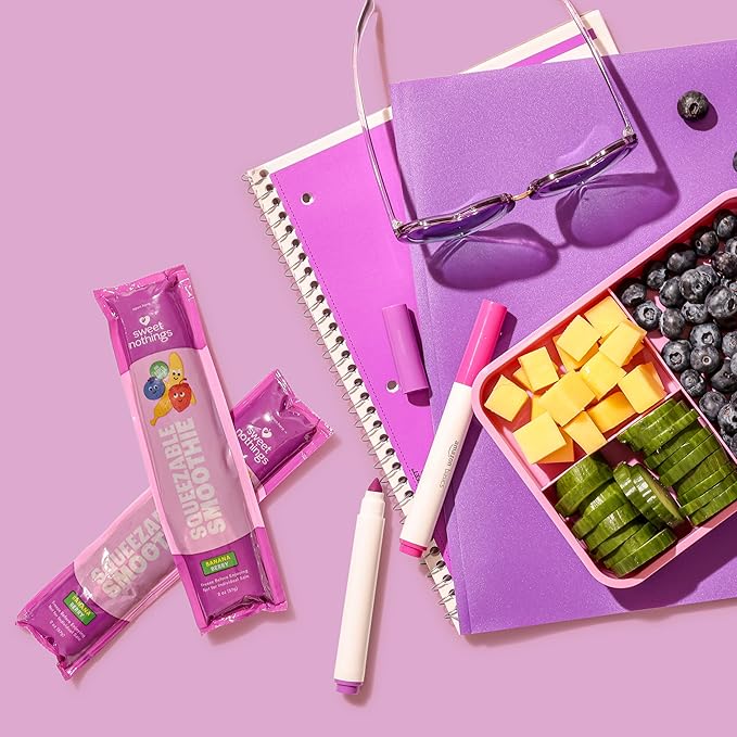 Sweet Nothings, Banana Berry, USDA Organic Kids' Squeezable Fruit Smoothie Popsicle Pops, Value Pack of 24 - Dye-Free, No Added Sugar, Dairy-Free, Vegan, Healthy Organic Fruit Pops, Freeze & Enjoy