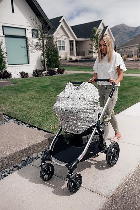 Baby Car Seat Cover Canopy and Nursing Cover Multi-Use Stretchy 5 in 1 Gift Champ by Copper Pearl