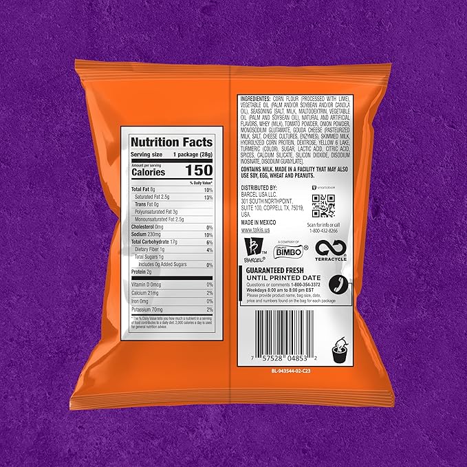 Takis Intense Nacho 40 pc / 1 oz Multipack - Cheddar Cheese Flavored Non-Spicy Rolled Tortilla Chips - Individual Bags, Perfect for Tailgates, Parties, Lunchboxes or Lunches