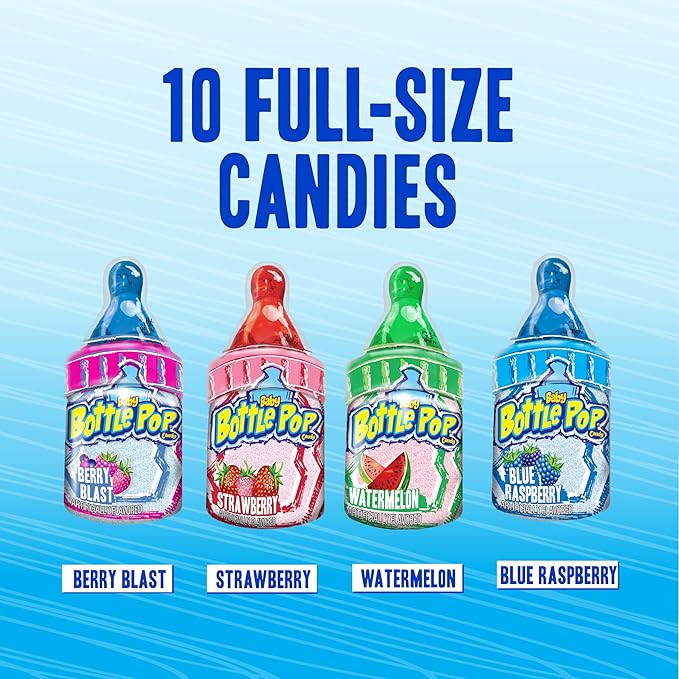Baby Bottle Pop Candy Lollipops Variety Party Pack - 10 Count Suckers w/ Powdered Dip in Assorted Fruity Flavors - Bulk Candy for Party Favors, Goodie Bags, Birthdays, Baby Showers