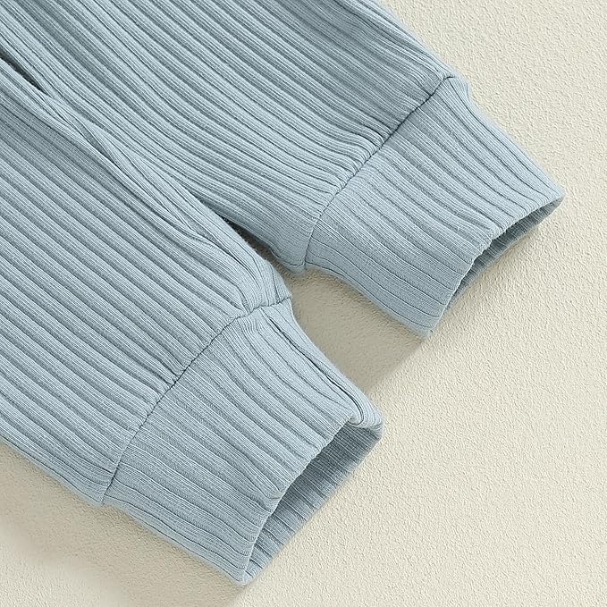 fhutpw Baby Boy Clothes 3 6 12 18 Months Ribbed Knitted Long Sleeve Romper and Pants Sets Newborn Fall Splicing Color Outfits