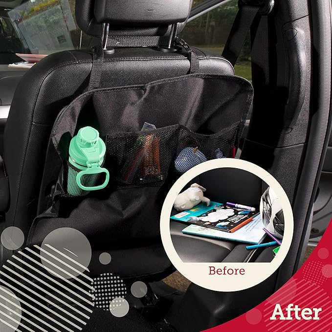 Lusso Gear Seat Back Protector for Kids - 2 Pack, Black, 3 Mesh Pockets - Back Seat Cover & Organizer with Waterproof, Machine Washable Oxford Material