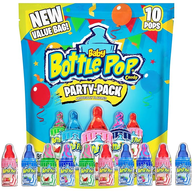 Baby Bottle Pop Candy Lollipops Variety Party Pack - 10 Count Suckers w/ Powdered Dip in Assorted Fruity Flavors - Bulk Candy for Party Favors, Goodie Bags, Birthdays, Baby Showers