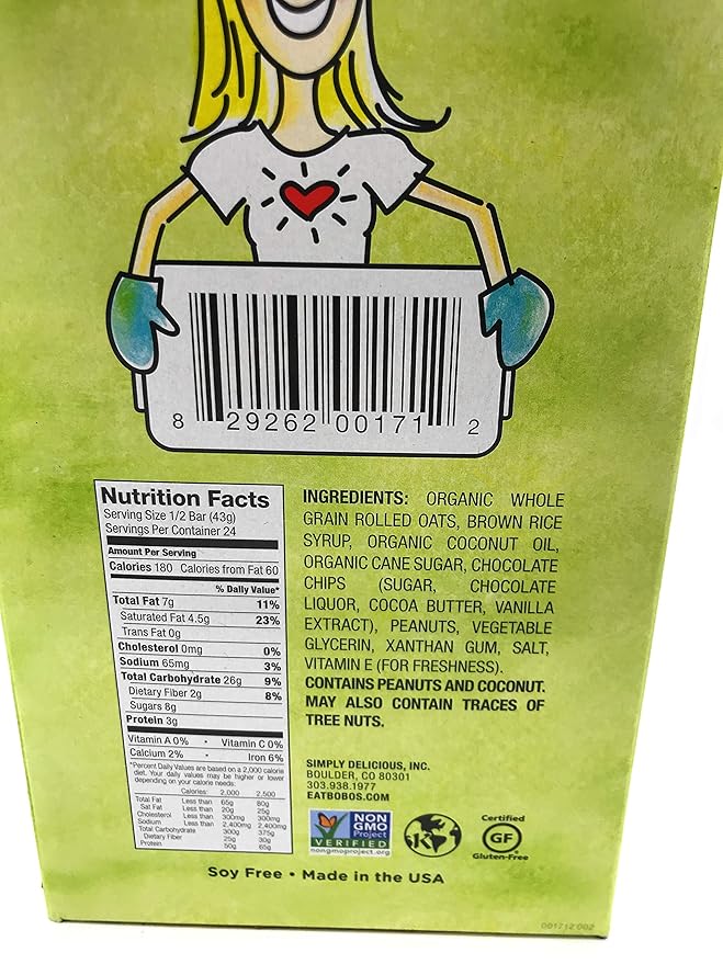 BOBOS OAT BARS Peanut Butter Chocolate Chip Oat Bar 3 Oz (Pack of 12)