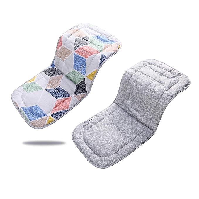 Stroller Seat Liner，100% Cotton Stroller Cushion，Universal Breathable and Soft Newborn Stroller pad, Toddler Seat Mat for Stroller, 34x78cm,1 Pack(Geometry + Grey)