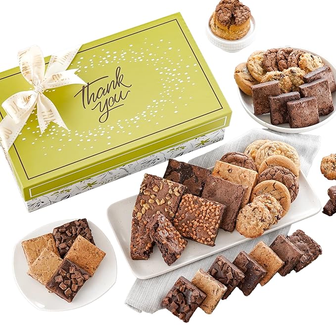 Broadway Basketeers Deluxe Thank You Gift Baskets for Delivery with Prime Gourmet Cookies and Brownies, Individually Wrapped Gourmet Edible Care Package for Appreciation, Thank You Present, Thanks