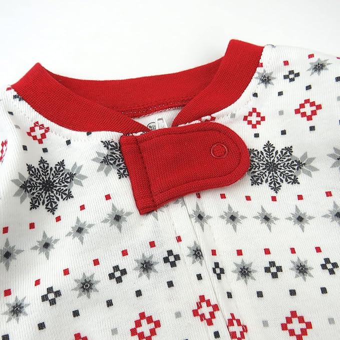 HonestBaby Non-Slip Footed Holiday Pajamas One-Piece Sleeper Zip-Front PJs Organic Cotton for Baby Boys, Girls, Unisex