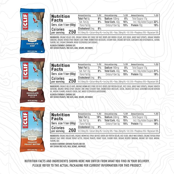 CLIF BAR - Variety Pack - 3 Flavors - Made with Organic Oats - Energy Bars - Non-GMO - Plant Based Protein Bars (30 Pack)