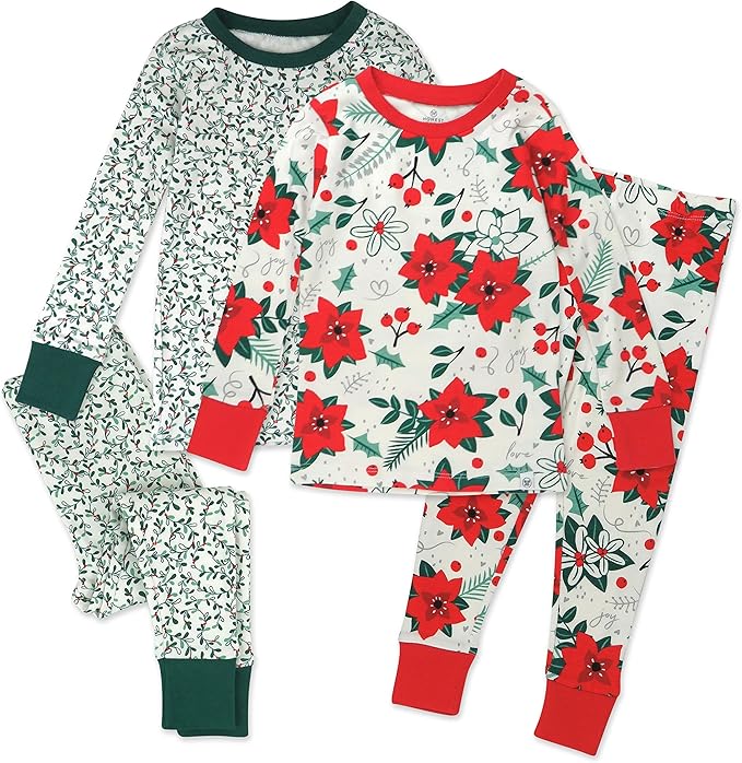 HonestBaby 4 Piece Pajamas Sleepwear Pjs 100% Organic Cotton for Infant Baby and Toddler Boys, Girls, Unisex