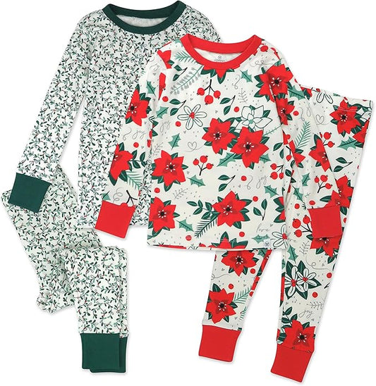 HonestBaby 4 Piece Pajamas Sleepwear Pjs 100% Organic Cotton for Infant Baby and Toddler Boys, Girls, Unisex