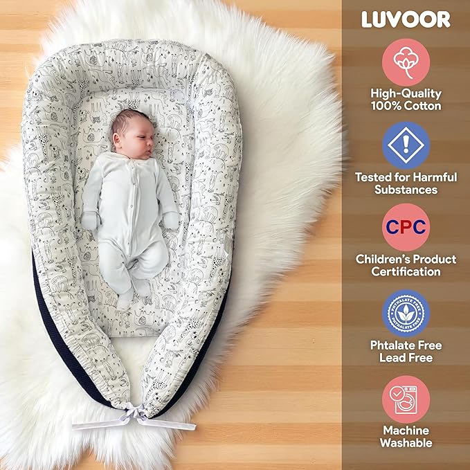 %100 Cotton Baby Lounger - 3 in 1 Baby Nest, Waffle Blanket, Waterproof Changing Mat, Deluxe Infant Lounger, Dock a tot, Portable Set, Newborn Essentials, Breathable Soft Cover, Travel Bed,Shower Gift