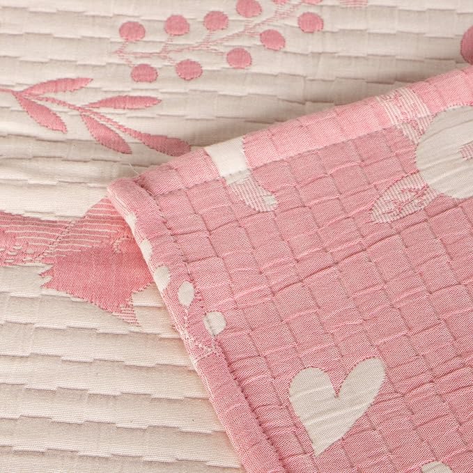NTBAY 3 Layer Toddler Blanket, Muslin Cotton Jacquard Bed Blankets, Lightweight Thermal Baby Blanket, Super Soft and Warm Crib Blanket for All Seasons, Decoration Gift, 30"x40", Pink Owl