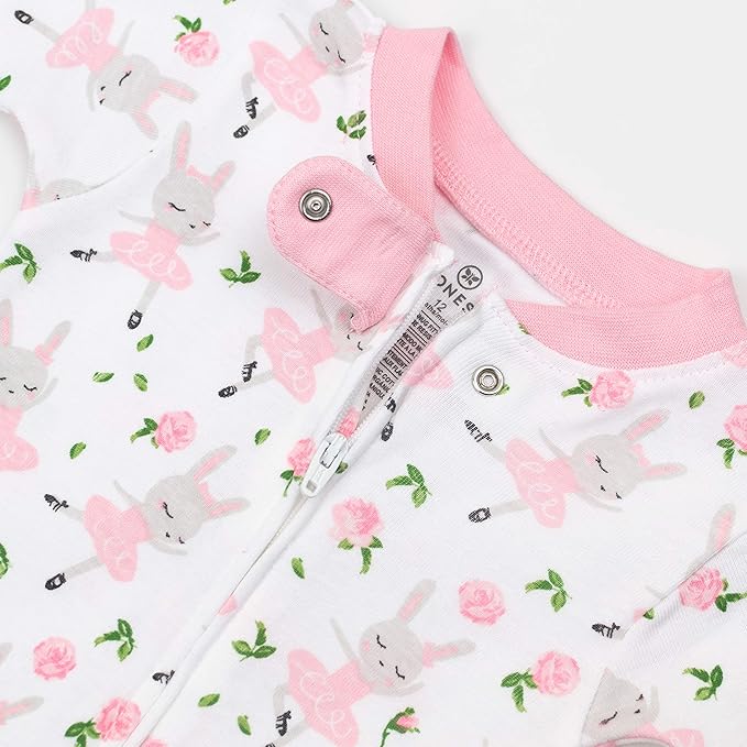 HonestBaby Non-Slip Footed Pajamas One-Piece Sleeper Zip-Front Pjs 100% Organic Cotton for Baby Girls