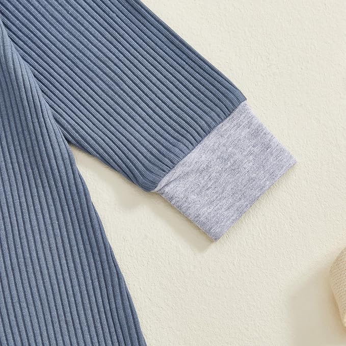 fhutpw Newborn Baby Boy Clothes Ribbed Knit Bodysuit 3 6 Months Infant Fall Long Sleeve Splicing Color Romper Jumpsuit & Hat