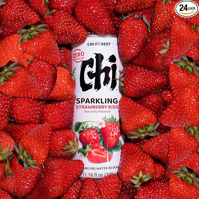 CHI FOREST Strawberry Sparkling Water Beverage, Zero Sugar Drinks, Zero Artificial Flavor, 11.16 fl oz Cans (Pack of 24)