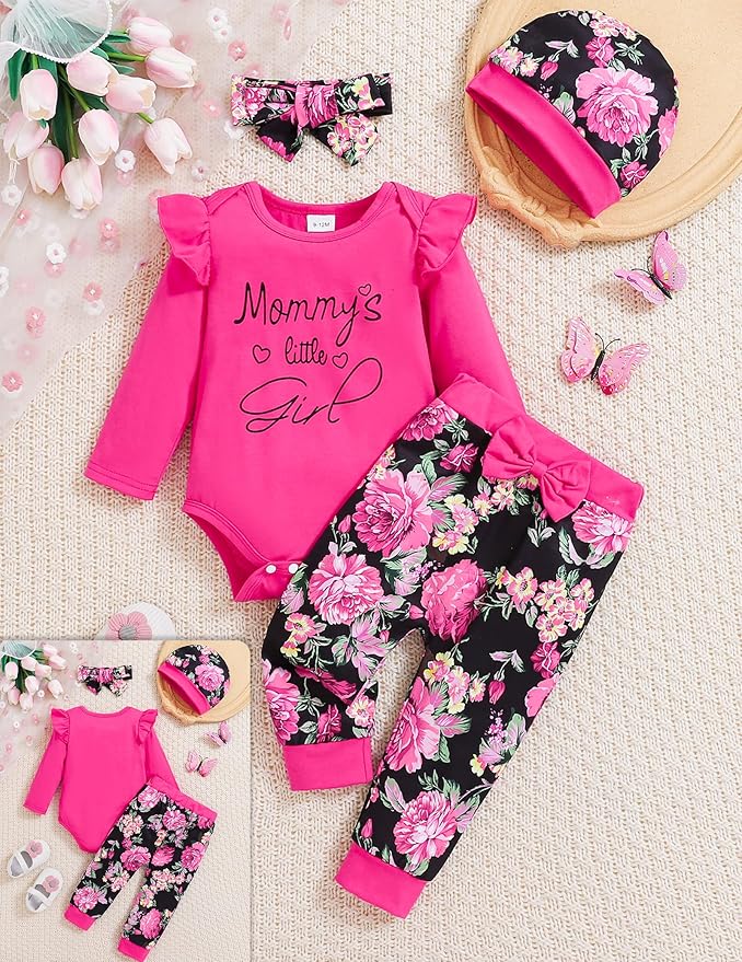 Baby Girl Clothes Newborn Infant Outfits Cute Summer Clothes Spring Romper Set+Hat+Headband