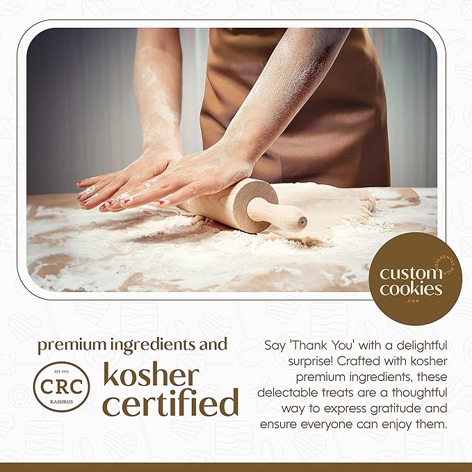 Gourmet Floral Thank you Cookie Gift Basket | 2 Large 2.5 x 4.5 in Vanilla Sugar Cookies Hand-Decorated Snack Variety Pack | Kosher Bakery Care Package For Women, Men Boys & Girls