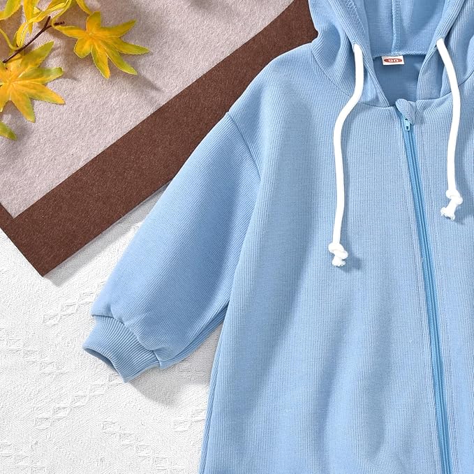 Unutiylo Unisex Baby Boys Girls Long Sleeve Infant Baby Zipper Hooded Jumpsuits Romper Loose Outfit Clothes