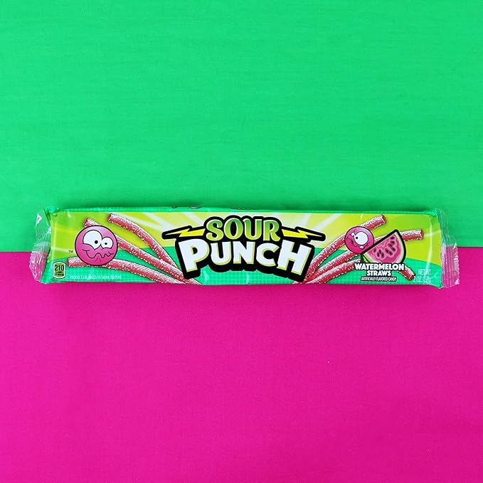 Sour Punch Watermelon Sour Straws, 2oz Tray, (24 Pack)