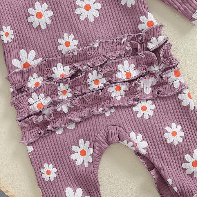 Newborn Girl Clothes Baby Girl Coming Home Outfit Zipper One-piece Outfits Ruffle Footie Bodysuit Jumpsuit Headband