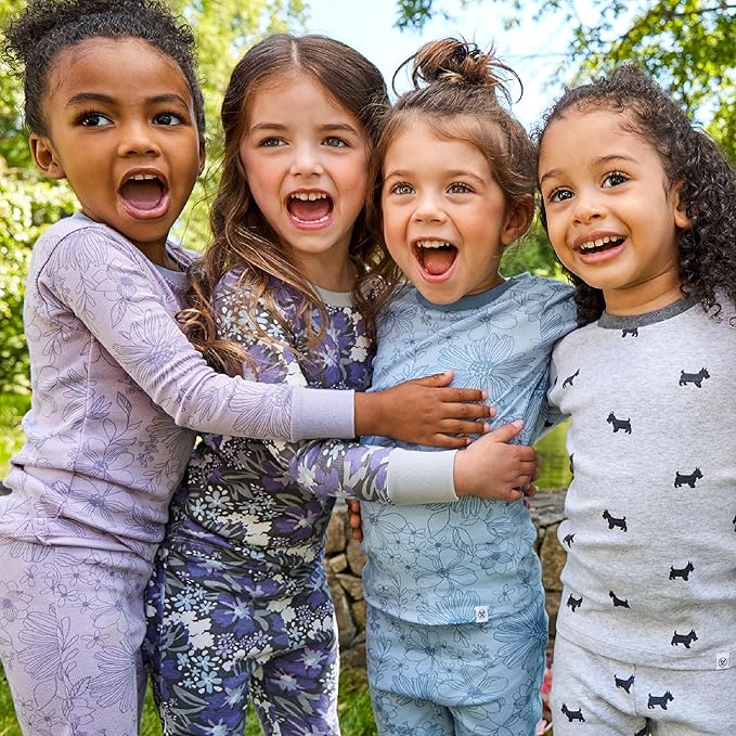 HonestBaby 4 Piece Pajamas Sleepwear Pjs 100% Organic Cotton for Infant Baby and Toddler Boys, Girls, Unisex