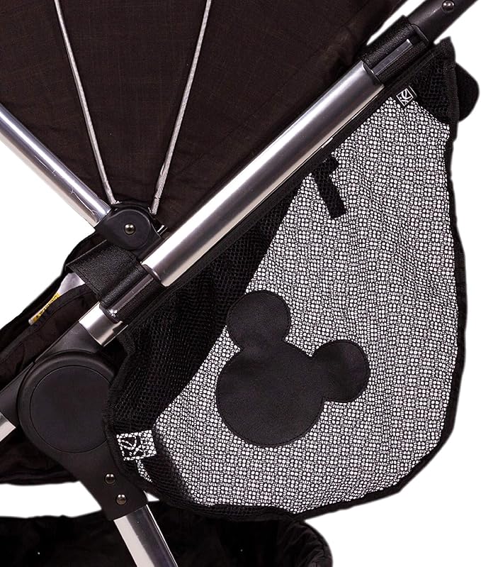 J.L. Childress Disney Baby Side Sling Stroller Cargo Net - Stroller Organizer Attachment for Storage, Mesh Bag for Baby Accessories, Universal Fit - Mickey, Black