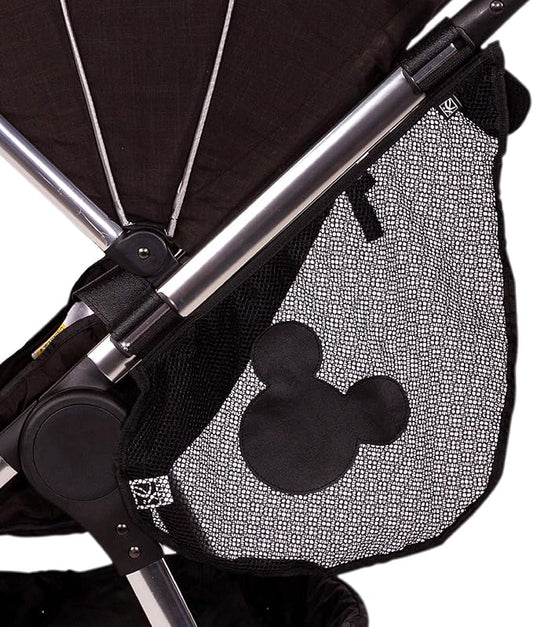 J.L. Childress Disney Baby Side Sling Stroller Cargo Net - Stroller Organizer Attachment for Storage, Mesh Bag for Baby Accessories, Universal Fit - Mickey, Black
