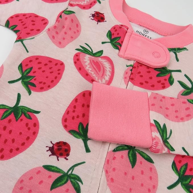 HonestBaby Non-Slip Footed Pajamas One-Piece Sleeper Zip-Front Pjs 100% Organic Cotton for Baby Girls