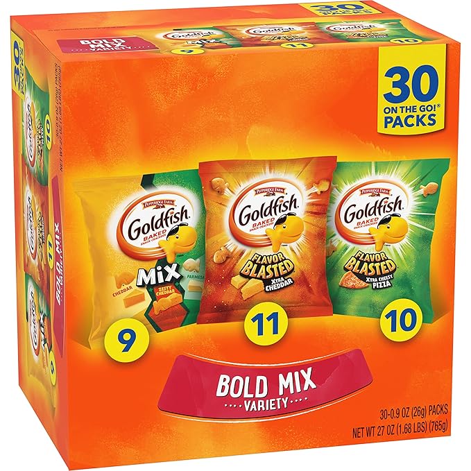 Goldfish Bold Mix Variety Pack Snack Crackers, 1 oz Snack Packs, 30 Ct Box