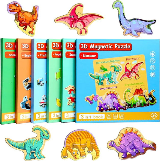 Magnetic Puzzles for Kids Ages 1-3, Travel Toddler Puzzles Ages 2-4 Year, Dinosaur Activities Toy for Boys & Girls 3-5 yo - Learning Magnet Gift for Road Trip