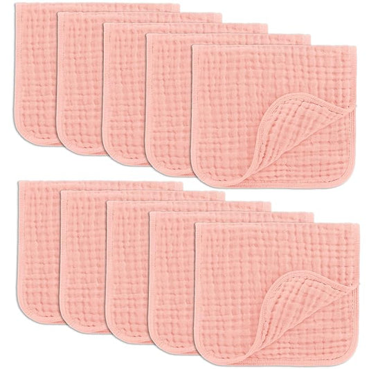 Comfy Cubs Muslin Burp Cloths 20" x 10", Pack of 10 - Large, 6-Layer, Ultra Absorbent 100% Cotton for Baby Drool and Messes - Soft, Safe & Gentle Baby Burp Cloths for Boys & Girls - Lace