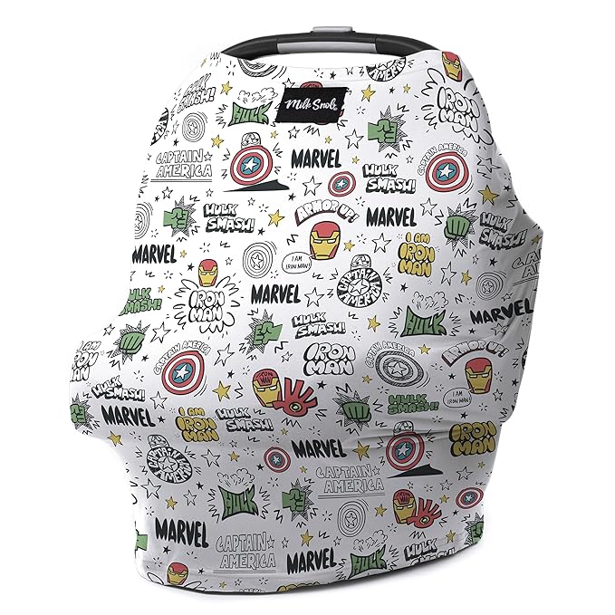 Milk Snob Original Marvel 5-in-1 Baby Cover, Breastfeeding, Car Seat, Carrier, Stroller, High Chair, Shopping Cart, Canopy, Baby Shower Gender Neutral Gifts, Nursing Top (Mighty Heroes)