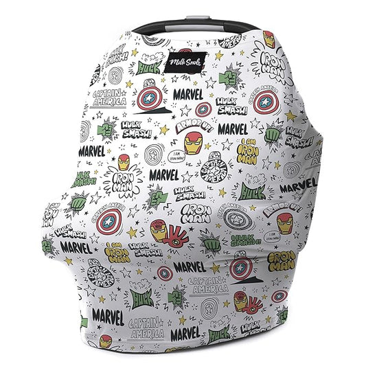 Milk Snob Original Marvel 5-in-1 Baby Cover, Breastfeeding, Car Seat, Carrier, Stroller, High Chair, Shopping Cart, Canopy, Baby Shower Gender Neutral Gifts, Nursing Top (Mighty Heroes)
