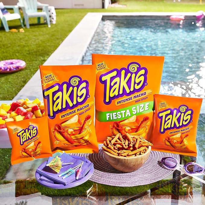Takis Intense Nacho 40 pc / 1 oz Multipack - Cheddar Cheese Flavored Non-Spicy Rolled Tortilla Chips - Individual Bags, Perfect for Tailgates, Parties, Lunchboxes or Lunches