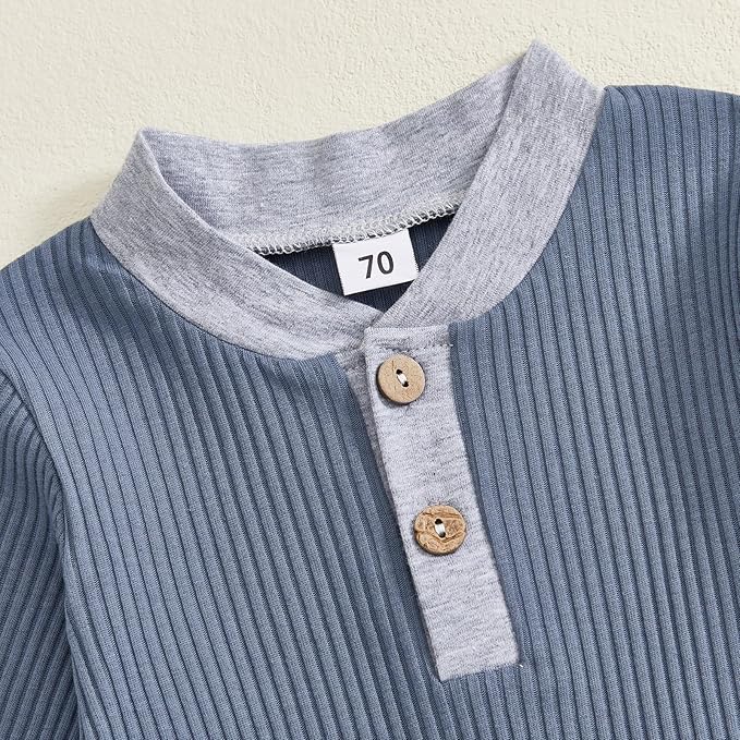 fhutpw Newborn Baby Boy Clothes Ribbed Knit Bodysuit 3 6 Months Infant Fall Long Sleeve Splicing Color Romper Jumpsuit & Hat