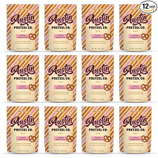 Southern Roasted Pecan Pretzels – 4 Oz Gourmet Snack, Crunchy Bite-Sized with Rich Butter Toffee Coating – A Taste of Texas in Every Bite (Pack of 12)