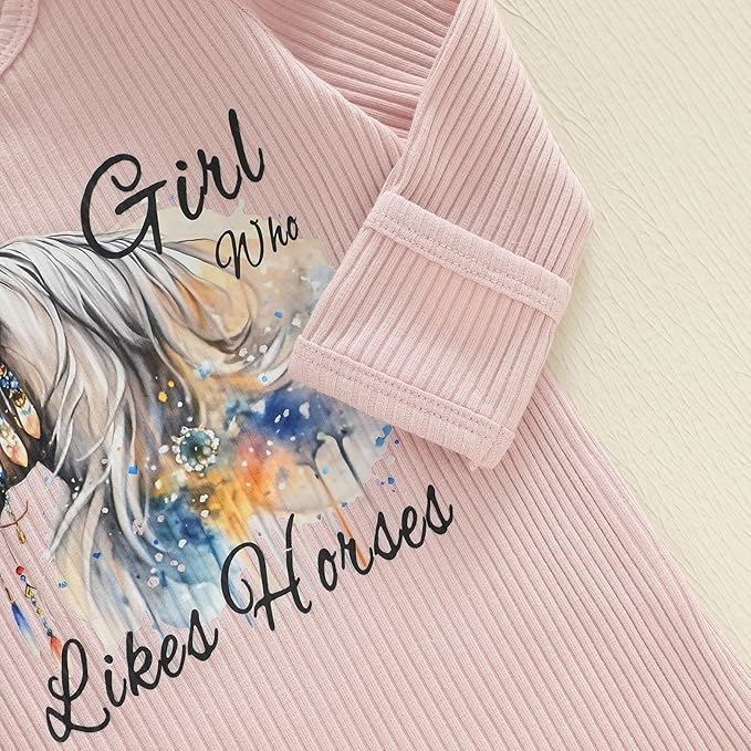 WZTYYDS Newborn Baby Girl Clothes Ribbed Romper Print Long Sleeve Jumpsuits Bow Headband Set Infant One-piece Outfits