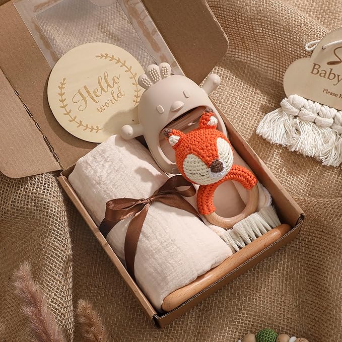 EERKEOD Baby Gift Set for Newborn New Baby Gift Set - Newborn Baby Essentials Baby Bath Set with Baby Blanket Baby Rattle - New Born Baby Girls Gift & Baby Boy Gifts for Baby Shower
