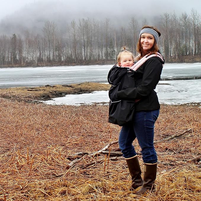 JAN & JUL Waterproof Baby Rain Cover with Hood and Pockets, Universal for Baby Carriers and Strollers (Black)