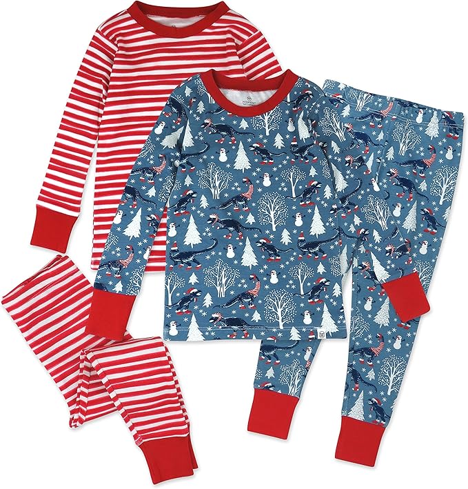 HonestBaby 4 Piece Pajamas Sleepwear Pjs 100% Organic Cotton for Infant Baby and Toddler Boys, Girls, Unisex