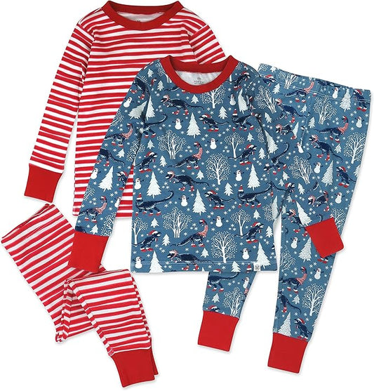 HonestBaby 4 Piece Pajamas Sleepwear Pjs 100% Organic Cotton for Infant Baby and Toddler Boys, Girls, Unisex