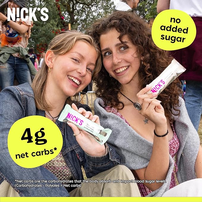 Nick's Protein Bars Crispy Cookie Chocolate, High Protein, Low Calories, Low Carb, Keto Friendly Snacks No Added Sugar (Multipack 12 bars x 50g), Crispy Cookie flavor