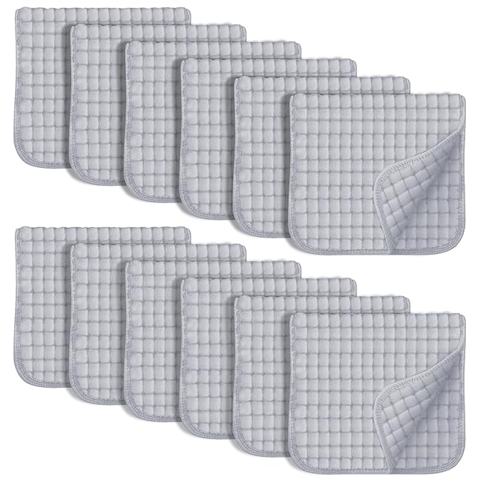 SWEET DOLPHIN 12 Pack Muslin Burp Cloths Large 100% Cotton Hand Washcloths for Baby - Baby Essentials Extra Absorbent and Soft Boys & Girls Milk Spit Up Rags for Newborn Registry - Slate, 20" X10"