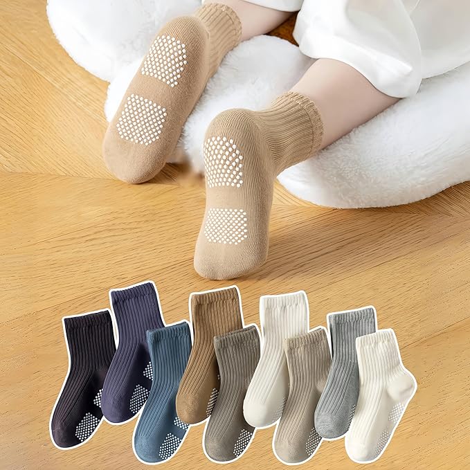 Toddler Grip Socks Non Slip Crew Cute Seamless Cotton Socks for Baby Boys Girls Infants Kids 9 Pairs