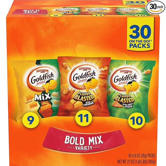 Goldfish Bold Mix Variety Pack Snack Crackers, 1 oz Snack Packs, 30 Ct Box