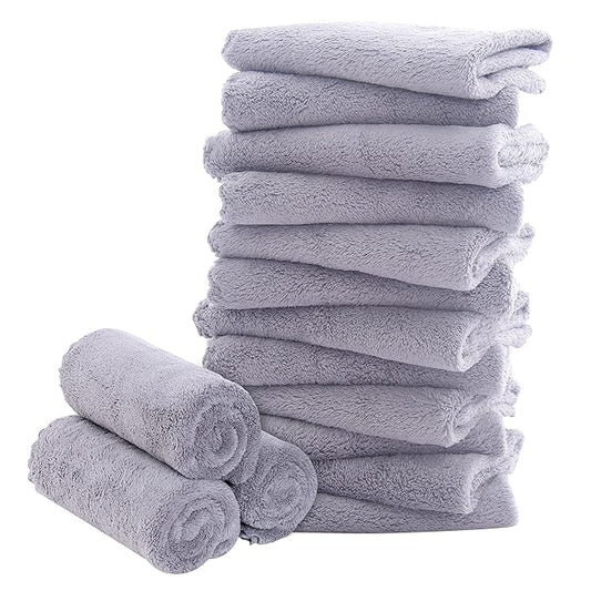 16 Pack Baby Washcloths - Luxury Coral Fleece - Extra Absorbent and Soft Wash Clothes for Newborn, Infants and Toddlers - Suitable for Sensitive Skin and New Born - Baby Shower - Light Grey,10x10 Inch