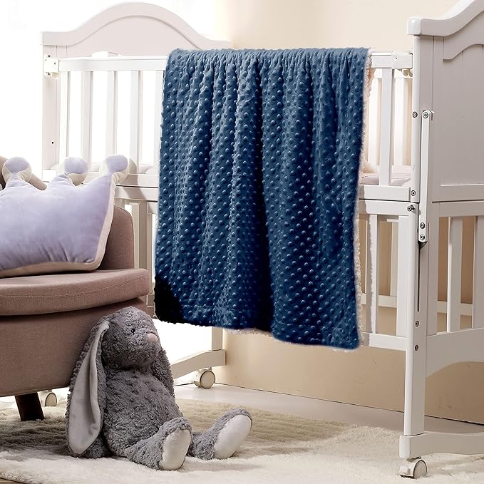 CREVENT Cozy Soft and Warm Sherpa Baby Blanket for Infant Toddler's Crib Cot Stroller Gift for Baby Girls All Season Use(30"X40" Navy Dot)
